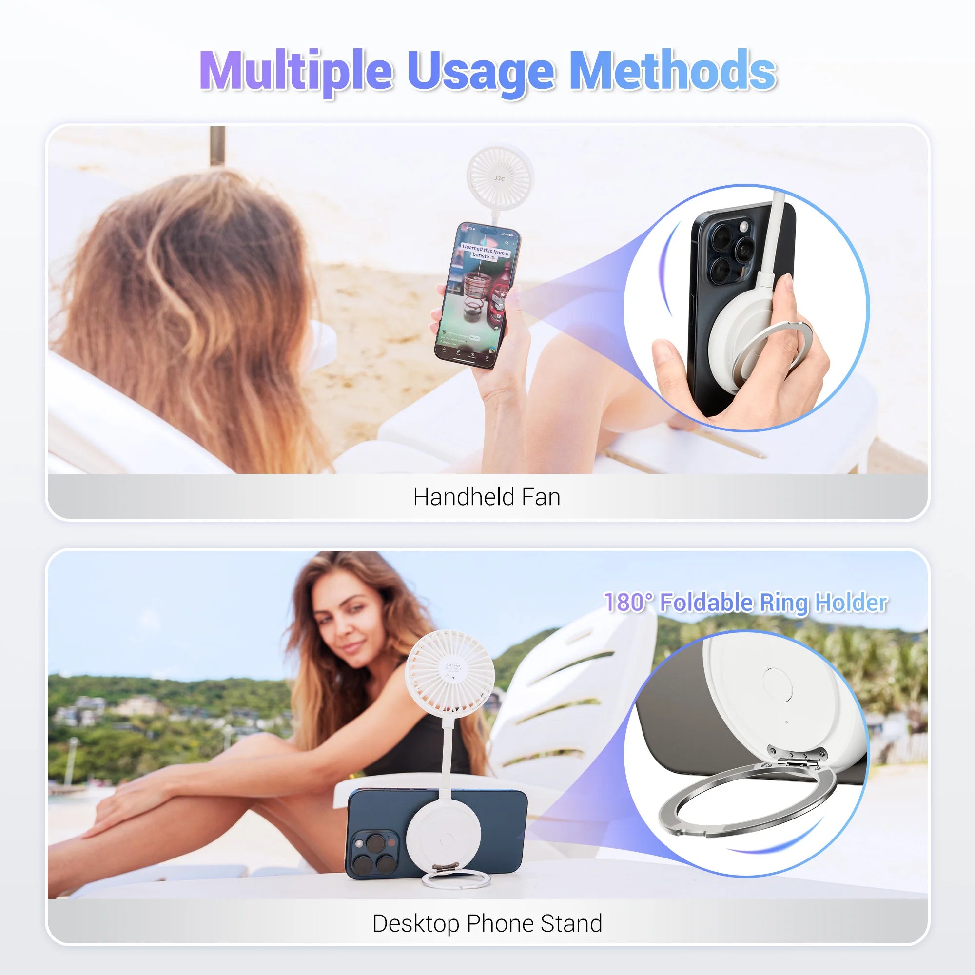 Magnetic Phone Fan One Hand Fan with Phone Grip Ring 3 Speeds Mini Fan for Iphone 16 15 14 13 Pro Max Summer Handheld Fan